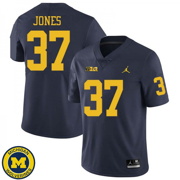 Mens Michigan Wolverines #37 Bradford Jones Navy Jordan Brand College Game Jersey